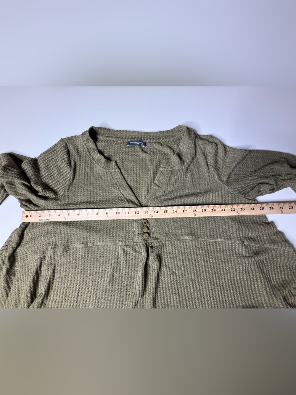 Plus Olive Green Ruffle Hem Henley Top - 740-741 - Picture 5 of 8